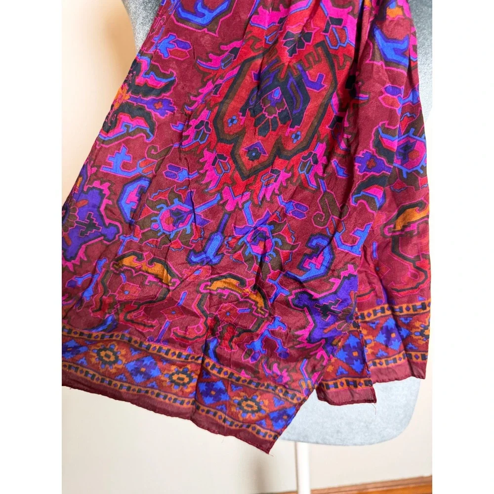 Liz Claiborne Vintage 100% Silk Scarf Jewel Tone Geometric Abstract Burgundy